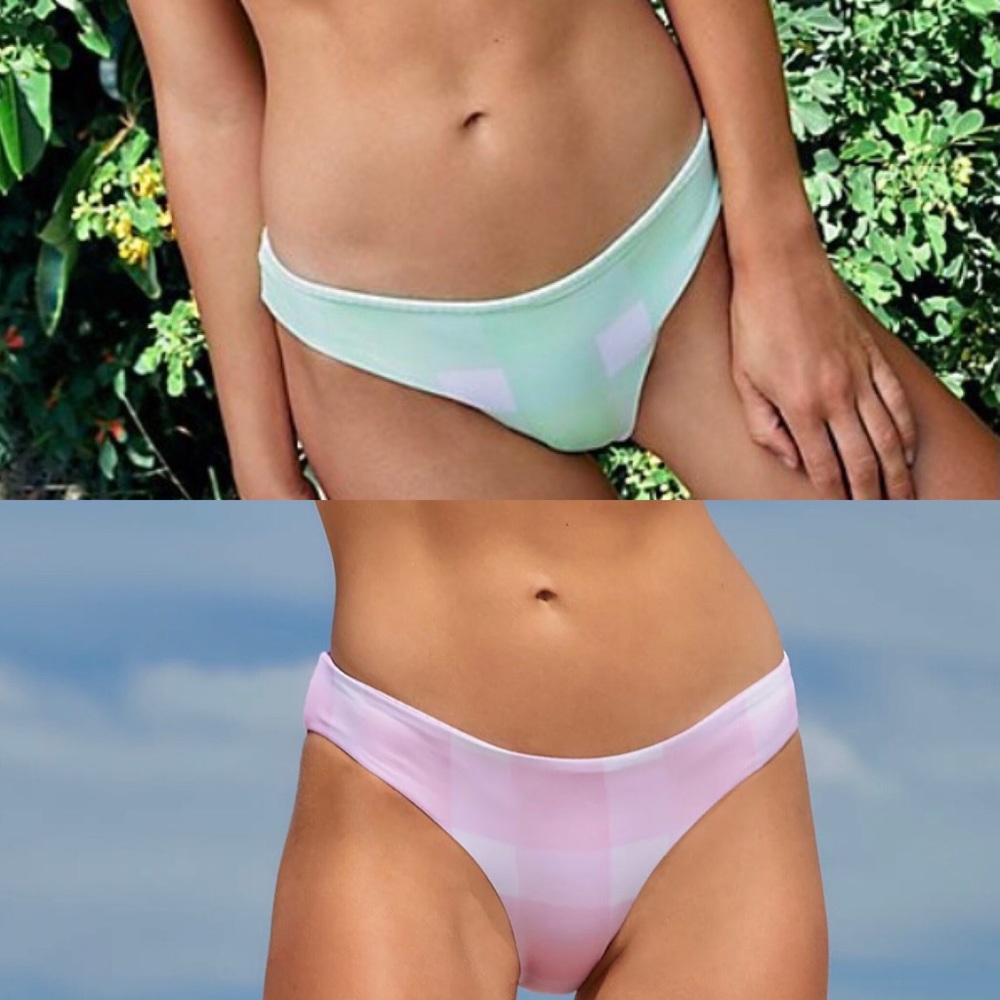 Solid and Striped 2 Bikini Bottoms Elle Reversible Pink and Green Bundle Size M
